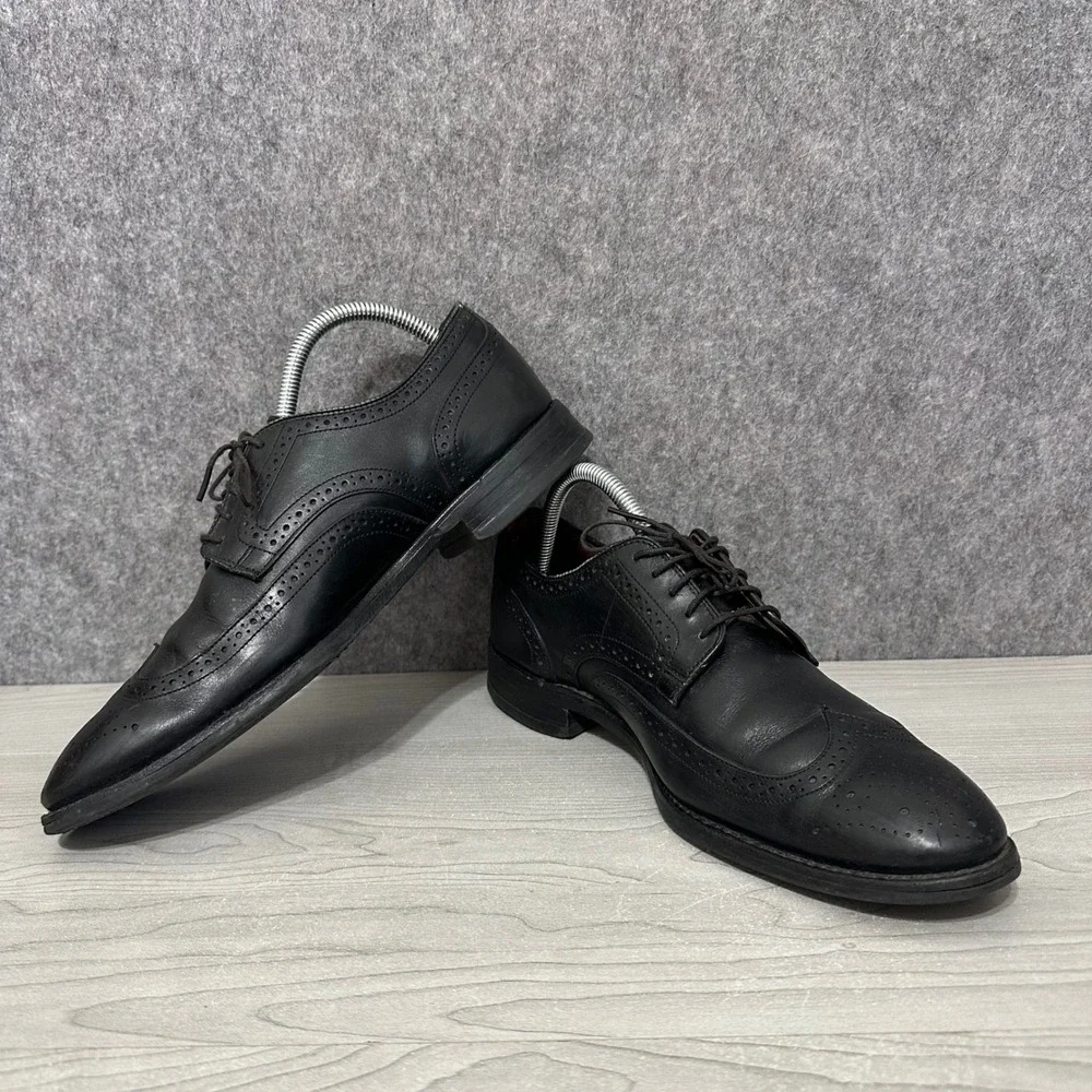 Allen Edmonds Lombard Shoes Mens 8.5 Black Leather Brogue‎ Wingtip Oxford